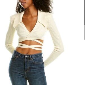 NWT WeWoreWhat Wrap Knit Top | Cream, Long Sleeve, Cropped Sweater
